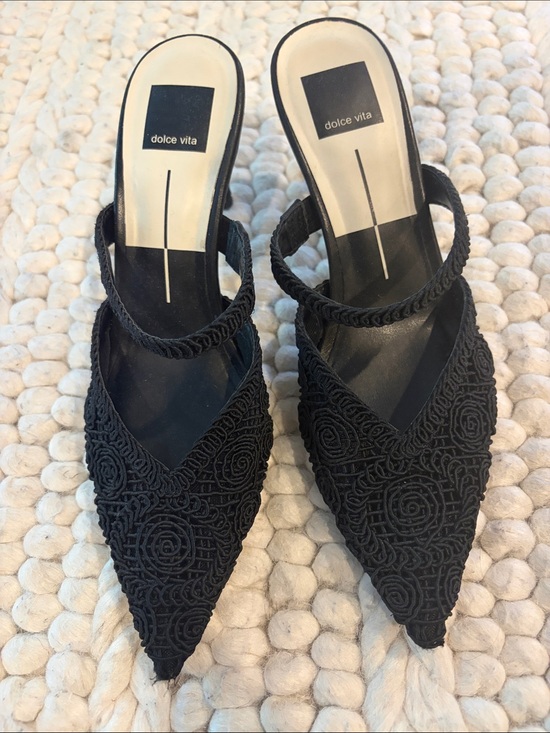Dolce Vita Shoes - Dolce Vita Black Embroidered Pointed Toe Slingback Mules